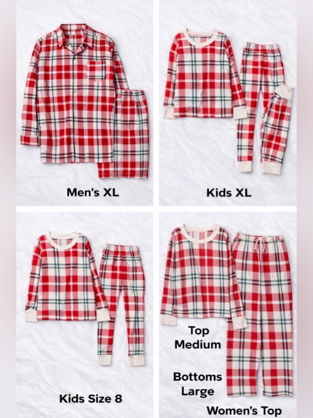 Old Navy Red White and Green Plaid Matching Family Pajama Set Mixed Sizes